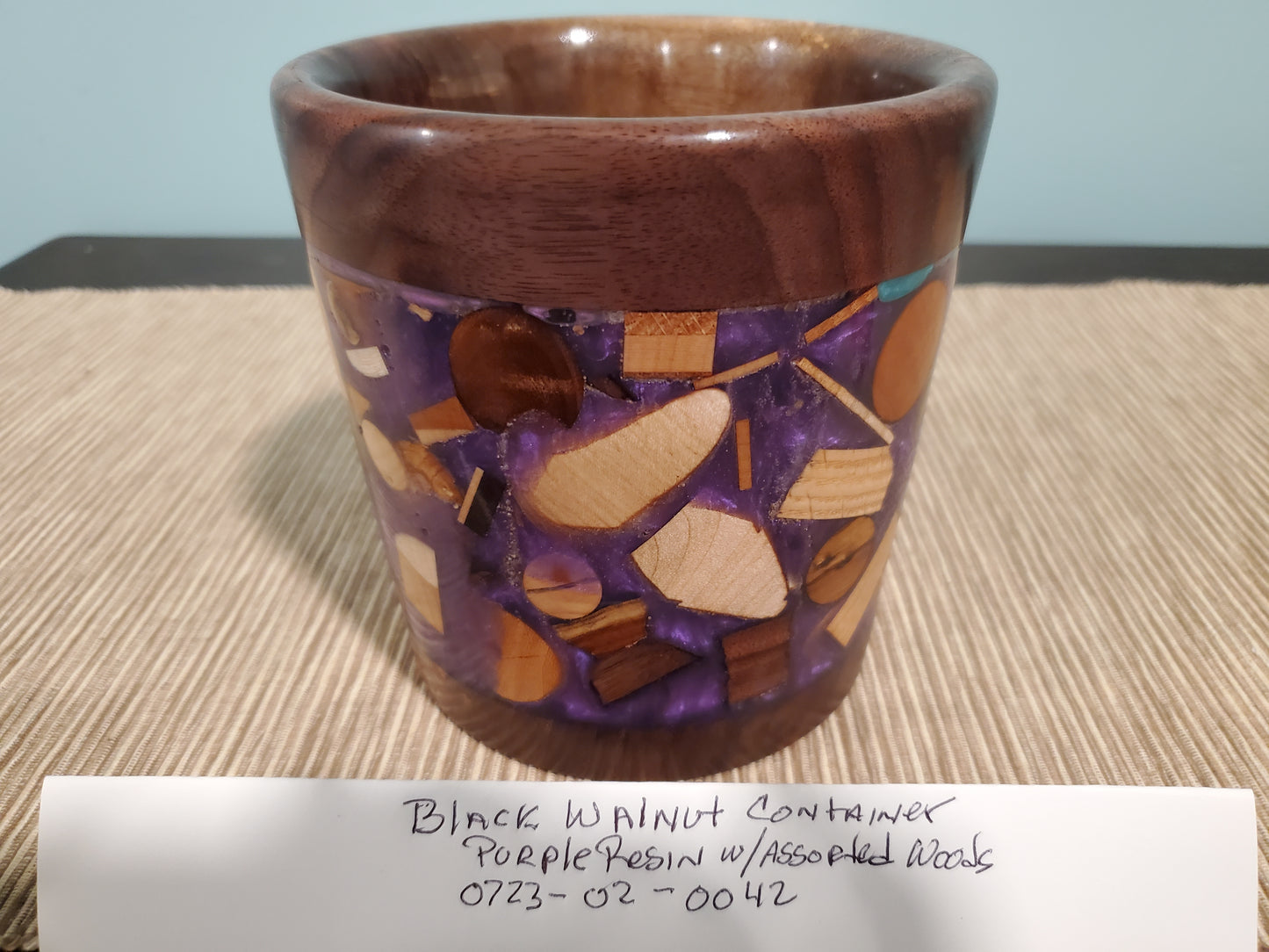 Purple Resin & assorted wood container 0723-02-0042