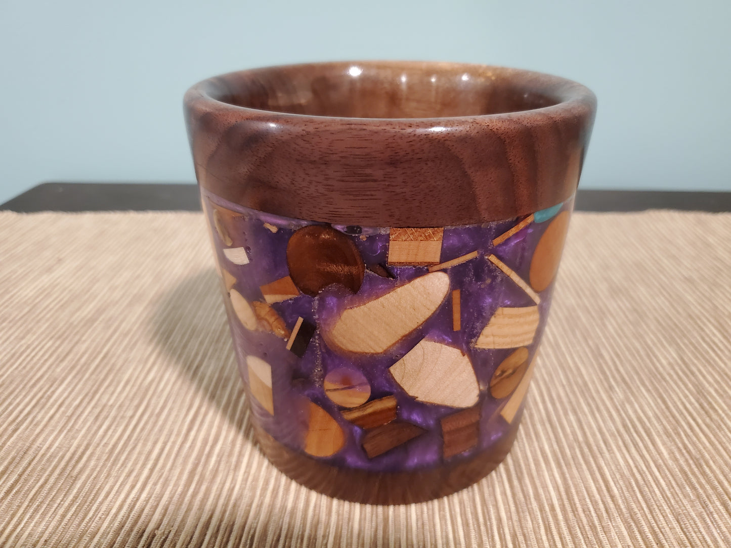 Purple Resin & assorted wood container 0723-02-0042