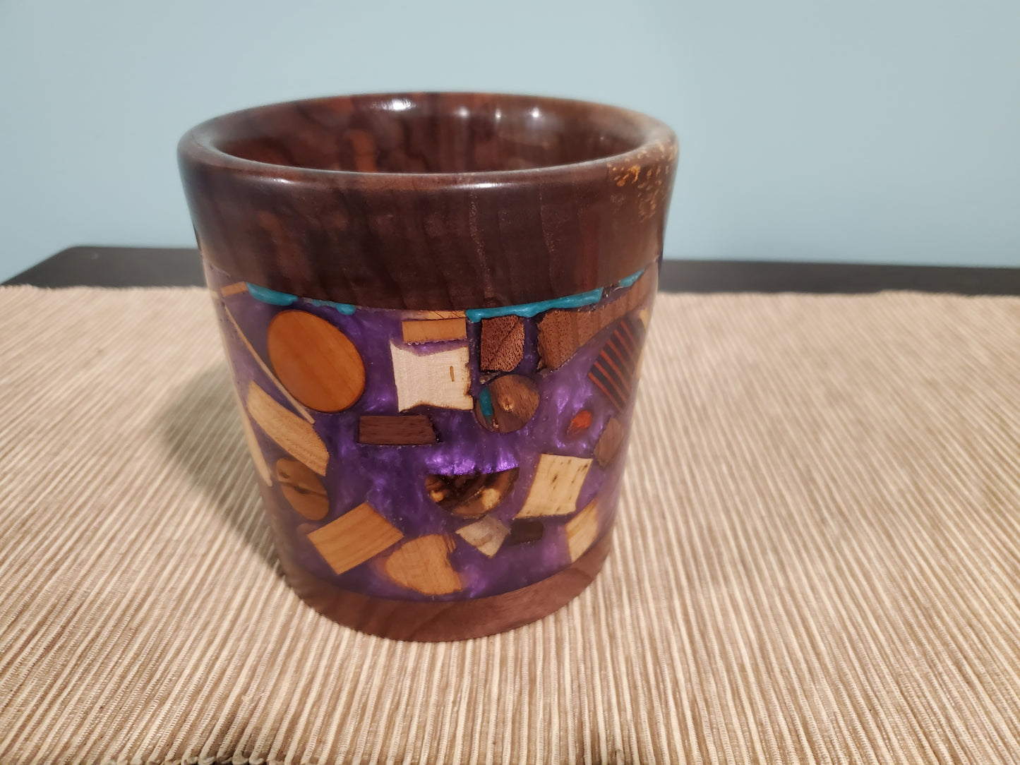 Purple Resin & assorted wood container 0723-02-0042