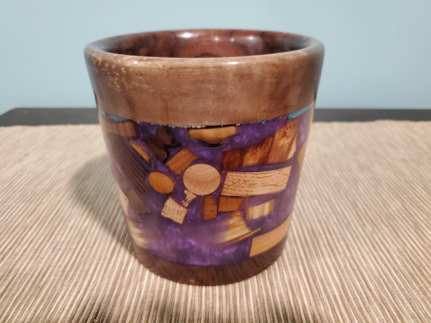 Purple Resin & assorted wood container 0723-02-0042