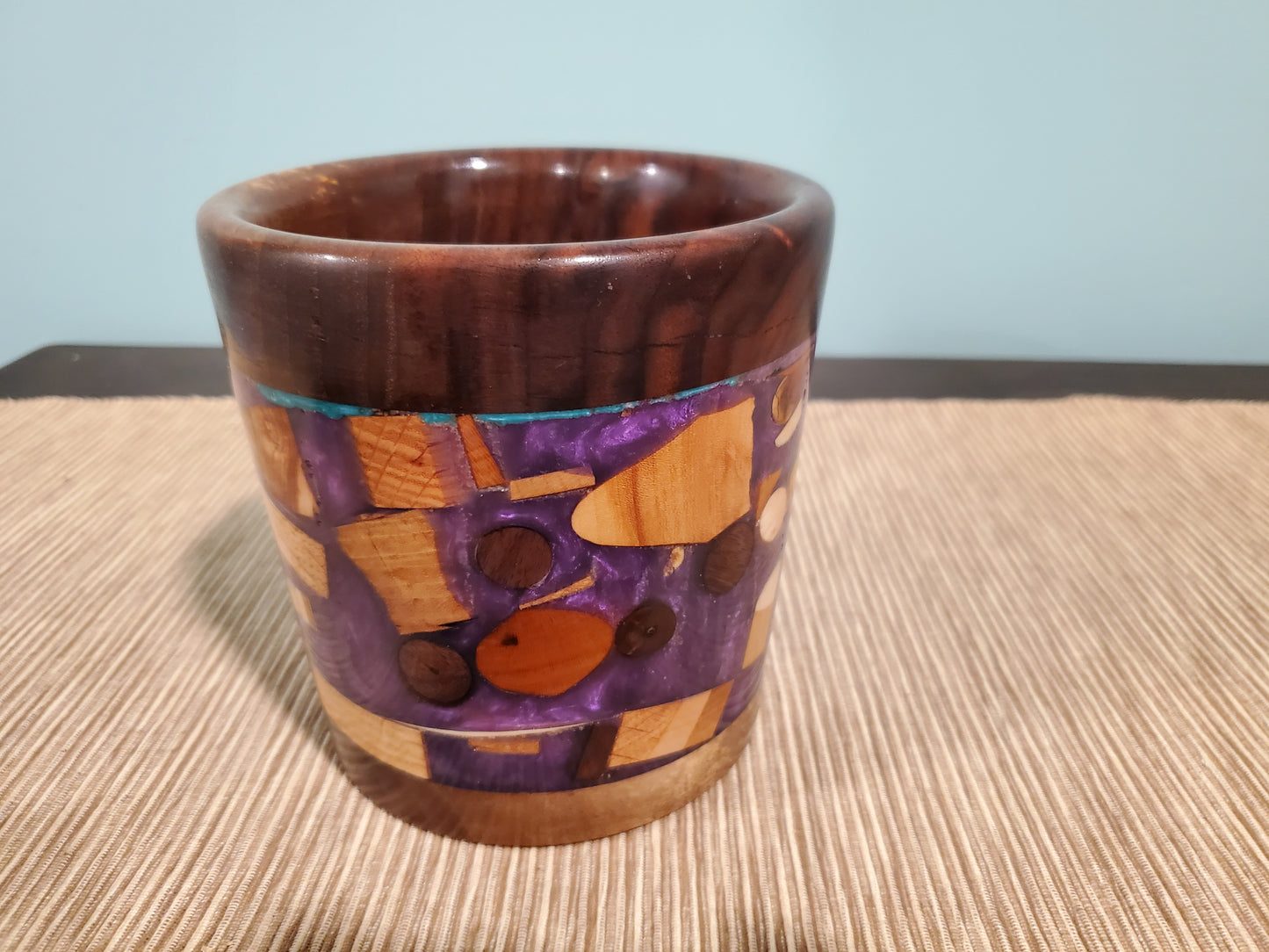 Purple Resin & assorted wood container 0723-02-0042